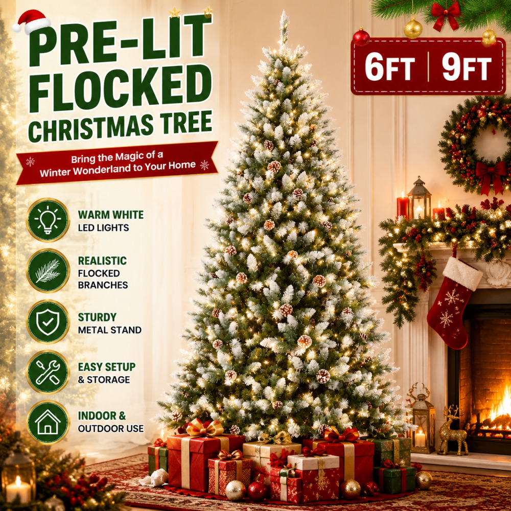 Pre-Lit Flocked Artificial Chr - Outdoor Lighting Effects review and price